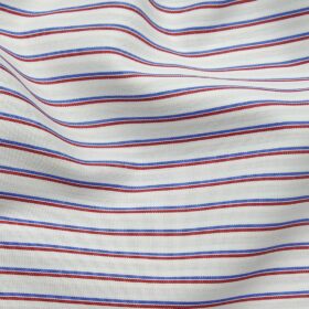 Nemesis Men's 100% Giza Cotton Red & Blue Striped Unstitched Shirt Fabric (White
