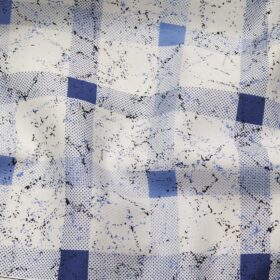 PEE GEE Men's 100% Cotton Blue Checks Print Unstitched Shirt Fabric (White