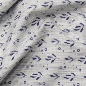 PEE GEE Men's 100% Cotton Grey & Blue Floral Print Unstitched Shirt Fabric (White