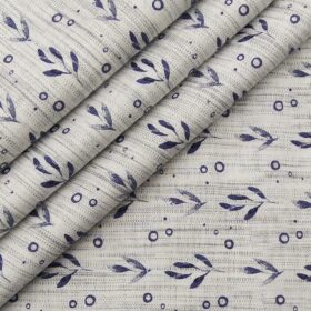 PEE GEE Men's 100% Cotton Grey & Blue Floral Print Unstitched Shirt Fabric (White