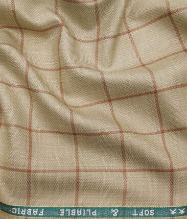 Raymond Men's Beige Red Checks Poly Viscose Trouser Fabric With Exquisite Maroon Red Printed Cotton Shirt Fabric (Unstitched Combo)