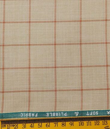 Raymond Men's Beige Red Checks Poly Viscose Trouser Fabric With Exquisite Maroon Red Printed Cotton Shirt Fabric (Unstitched Combo)