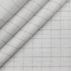 Raymond Men's Blackish Grey Self Design Poly Viscose Trouser Fabric With Khadi Look White Checks Poly Cotton Shirt Fabric (Unstitched Combo)