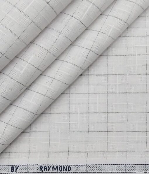 Raymond Men's Blackish Grey Self Design Poly Viscose Trouser Fabric With Khadi Look White Checks Poly Cotton Shirt Fabric (Unstitched Combo)