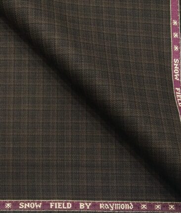 Raymond Men's Dark Brown Self Checks Poly Viscose Trouser Fabric With Exquisite Cream Printed Cotton Shirt Fabric (Unstitched Combo)