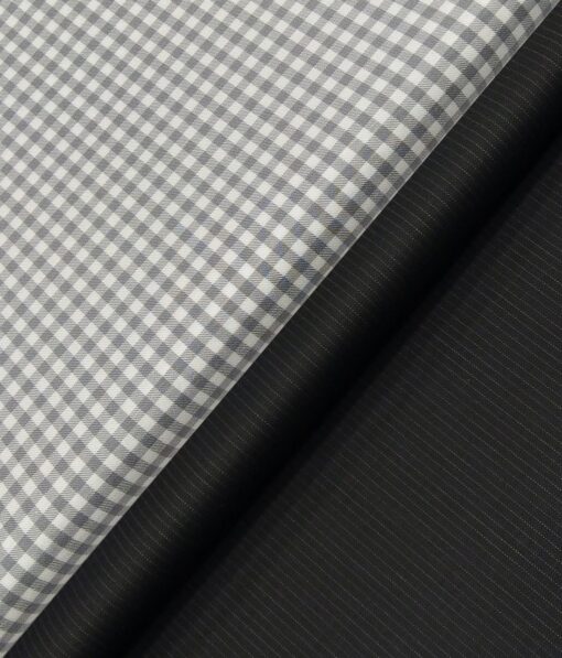 Raymond Men's Blueish Black Self Striped Poly Viscose Trouser Fabric With Nemesis Grey Checks Giza Cotton Shirt Fabric (Unstitched Combo)