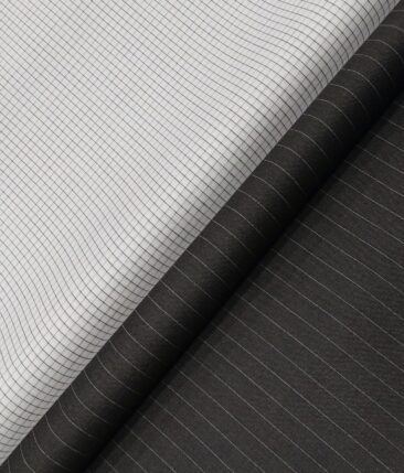 Raymond Men's Dark Grey Pin Stripes Poly Viscose Trouser Fabric With Soktas White Checks Cotton Shirt Fabric (Unstitched Combo)