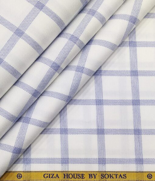 Raymond Men's Dark Blue Structured Poly Viscose Trouser Fabric With Soktas White Checks Giza Cotton Shirt Fabric (Unstitched Combo)