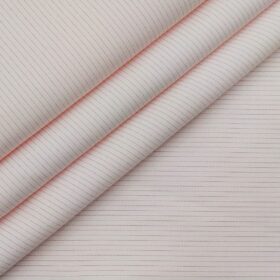 Raymond Men's Poly Cotton Pink Pin Stripes Unstitched Shirt Fabric (White