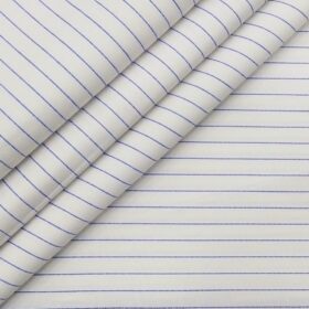 Raymond Men's Poly Cotton Royal Blue Pin Stripes Unstitched Shirt Fabric (White