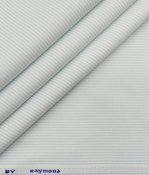 Raymond Men's Poly Cotton Sea Green Pin Stripes Unstitched Shirt Fabric (White