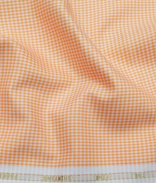 Raymond Men's Poly Cotton Orange Micro Checks Unstitched Shirt Fabric (White