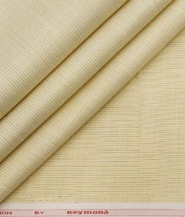 Raymond Men's Poly Cotton Self Stripes Unstitched Shirt Fabric (Light Yellow