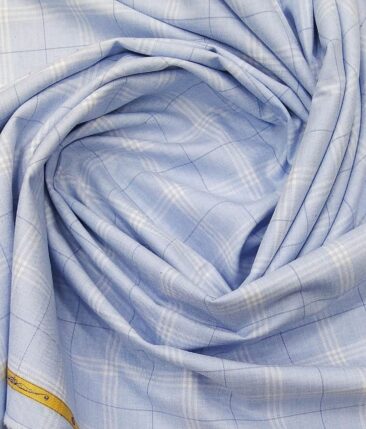 Siyaram's Men's Dark Navy Blue Self Checks Poly Viscose Trouser Fabric With Soktas Sky Blue Checks Cotton Shirt Fabric (Unstitched Combo)