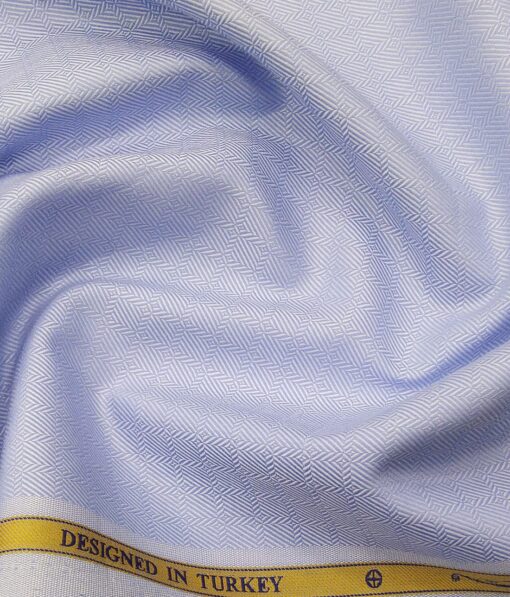 Soktas Men's Egyptian Giza Cotton Jacquard Unstitched Shirt Fabric (Sky Blue