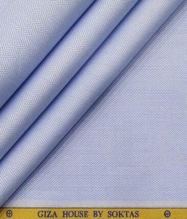 Soktas Men's Egyptian Giza Cotton Jacquard Unstitched Shirt Fabric (Sky Blue