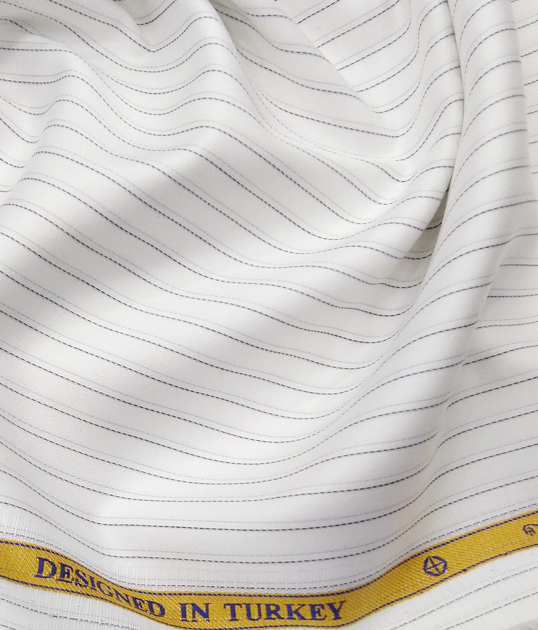 Soktas Men's Egyptian Giza Cotton Black Pin Stripes Unstitched Shirt Fabric (White