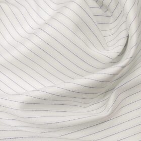 Soktas Men's Egyptian Giza Cotton Blue Pin Stripes Unstitched Shirt Fabric (White