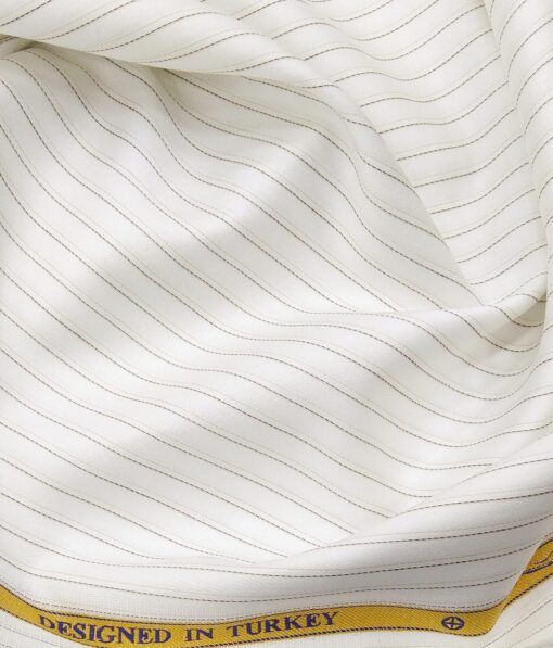 Soktas Men's Egyptian Giza Cotton Brown Pin Stripes Unstitched Shirt Fabric (White