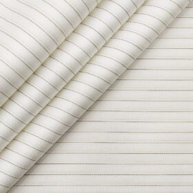 Soktas Men's Egyptian Giza Cotton Brown Pin Stripes Unstitched Shirt Fabric (White