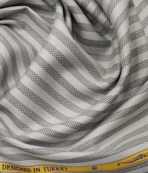 Soktas Men's Egyptian Giza Cotton Black Stripes Unstitched Shirt Fabric (Light Grey