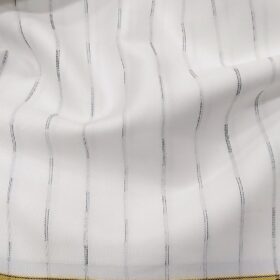 Soktas Men's Egyptian Giza Cotton Grey Horizontal Stripes Unstitched Shirt Fabric (White
