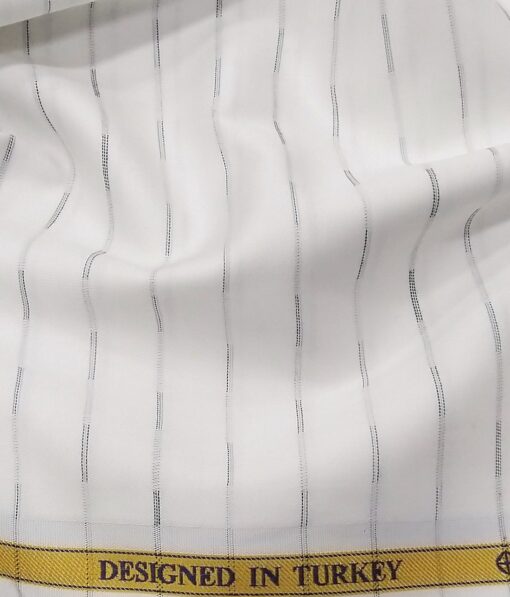 Soktas Men's Egyptian Giza Cotton Grey Horizontal Stripes Unstitched Shirt Fabric (White