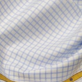 Soktas Men's 2 Ply 120's Egyptian Giza Cotton Blue Checks Unstitched Shirt Fabric (White