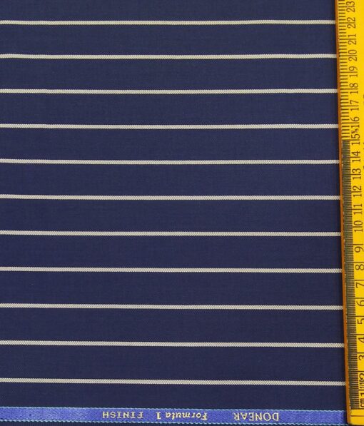 Donear Men's White Striped Terry Rayon Unstitched Suiting Fabric (Royal Blue)