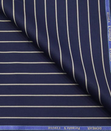 Donear Men's White Striped Terry Rayon Unstitched Suiting Fabric (Royal Blue)