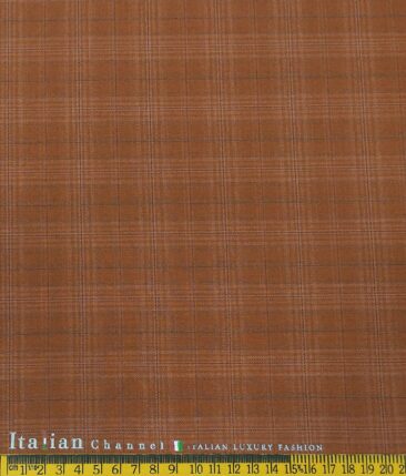 Italian Channel Men's Terry Rayon Self Checks Unstitched Suiting Fabric (Light Copper)