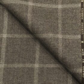 OCM Men's Beige Broad Checks 100% Pure Merino Wool Thick Tweed Reversible Unstitched Jacketing & Blazer Fabric (Medium Brown