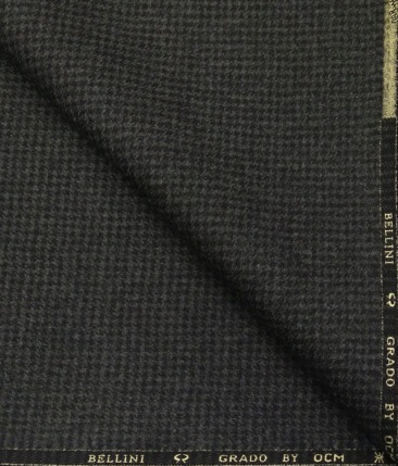OCM Men's Houndstooth Weave 100% Pure Merino Wool Thick Tweed Reversible Unstitched Jacketing & Blazer Fabric (Blackish Grey