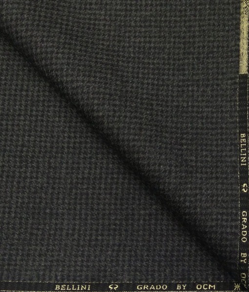 OCM Men's Houndstooth Weave 100% Pure Merino Wool Thick Tweed Reversible Unstitched Jacketing & Blazer Fabric (Blackish Grey