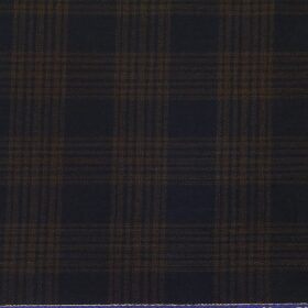 OCM Men's Brown Checks 100% Pure Merino Wool Fine Tweed Unstitched Jacketing & Blazer Fabric (Dark Blue