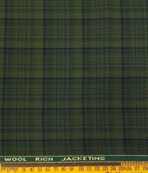 OCM Men's Dark Green & Blue Checks 100% Pure Merino Wool Fine Tweed Unstitched Jacketing & Blazer Fabric (Green