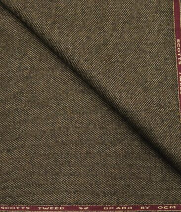 OCM Men's Structured 100% Pure Merino Wool Thick Tweed Unstitched Jacketing & Blazer Fabric (Brown