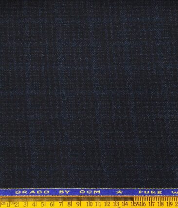 OCM Men's Self Checks 100% Pure Merino Wool Fine Tweed Unstitched Jacketing & Blazer Fabric (Dark Blue