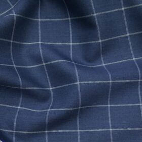 OCM Men's White Checks 45% Merino Super 100's Wool Unstitched Suiting Fabric (Royal Blue)