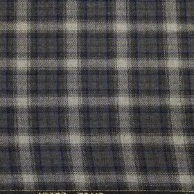 OCM Men's Light Grey & Blue Checks 100% Pure Merino Wool Fine Tweed Unstitched Jacketing & Blazer Fabric (Dark Grey