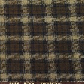 OCM Men's Light Brown & Blue Checks 100% Pure Merino Wool Fine Tweed Unstitched Jacketing & Blazer Fabric (Dark Brown