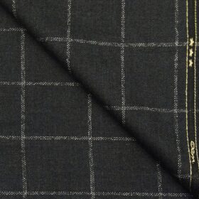 OCM Men's White Checks 100% Pure Merino Wool Fine Tweed Unstitched Jacketing & Blazer Fabric (Dark Grey