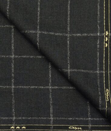 OCM Men's White Checks 100% Pure Merino Wool Fine Tweed Unstitched Jacketing & Blazer Fabric (Dark Grey