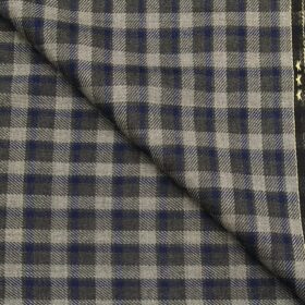 OCM Men's Blue & Dark Grey Checks 100% Pure Merino Wool Fine Tweed Reversible Unstitched Jacketing & Blazer Fabric (Light Grey