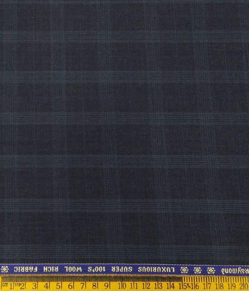 Raymond Men's Self Broad Checks 50% Merino Wool Super 100's Unstitched Suit Fabric (Dark Blue