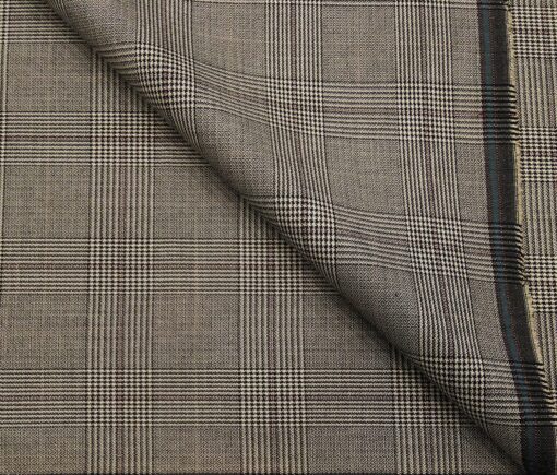 Absoluto Men's Terry Rayon Unstitched Structured Cum Checks Suiting Fabric (Beigish Grey)