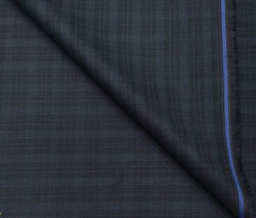 Absoluto Men's Terry Rayon Unstitched Self Checks Suiting Fabric (Dark Blue)