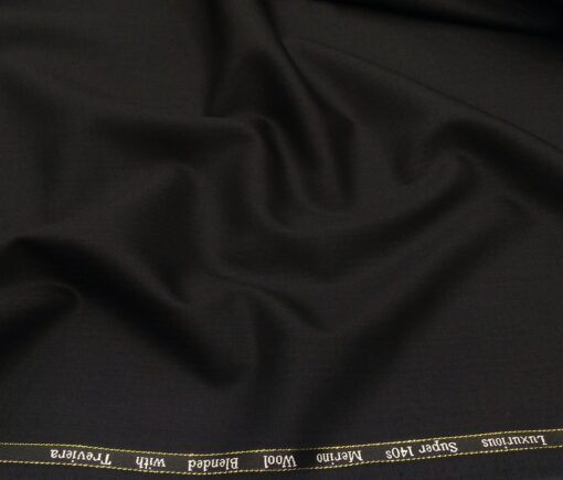 Cadini Men's Wool Super 140s Unstitched 3.25 Meter Herringbone Self Design Suit Fabric (Black)