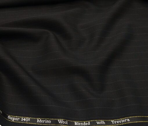 Cadini Men's Wool Super 140s Unstitched 3.25 Meter Self Striped Suit Fabric (Black)