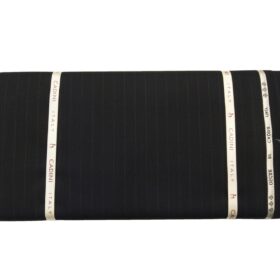 Cadini Men's Wool Super 140s Unstitched 3.25 Meter Self Striped Suit Fabric (Black)